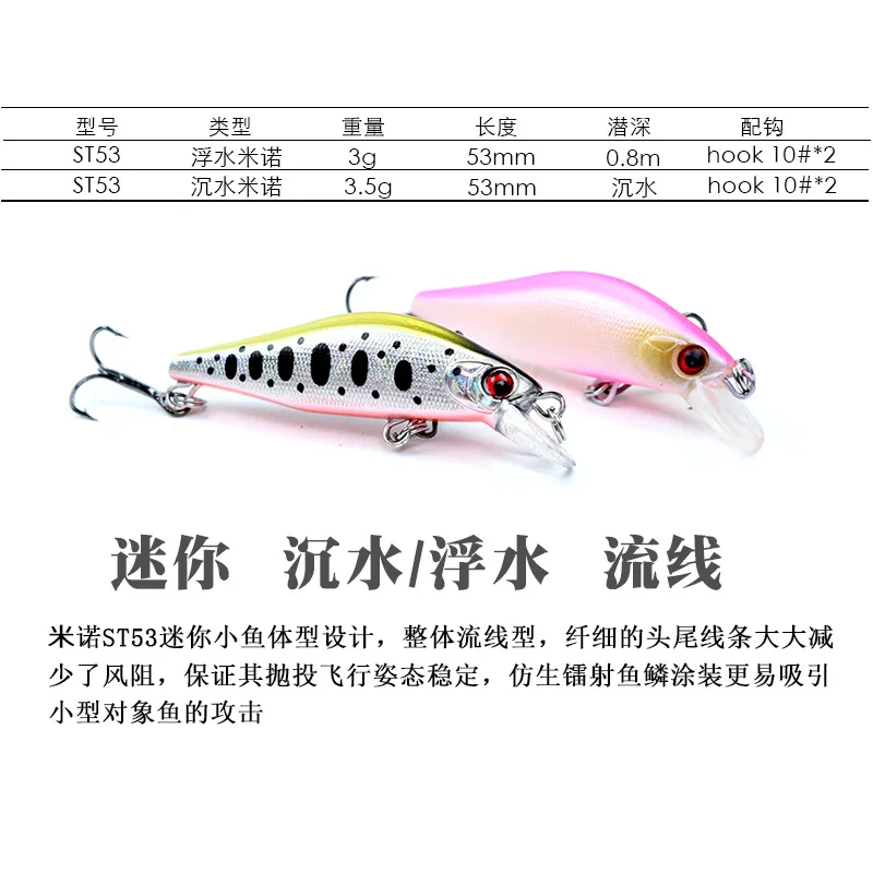 Mukun 1Pc Floating Mini Minnow Fishing Lures 53mm 3g FreshWater Swimbaits Wobblers Artificial Hard Baits for Trout
