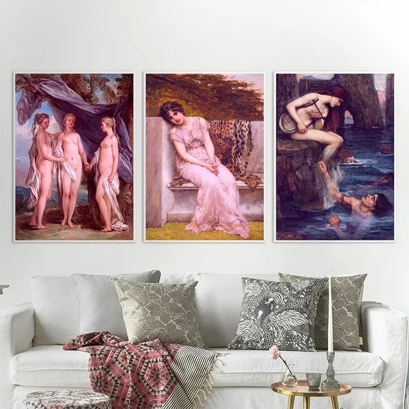 Famous Paintings Lady Cupid and Saytr Goddess of Love Retro Posters Prints Canvas Printing Wall Art Picture for Room Home Decor