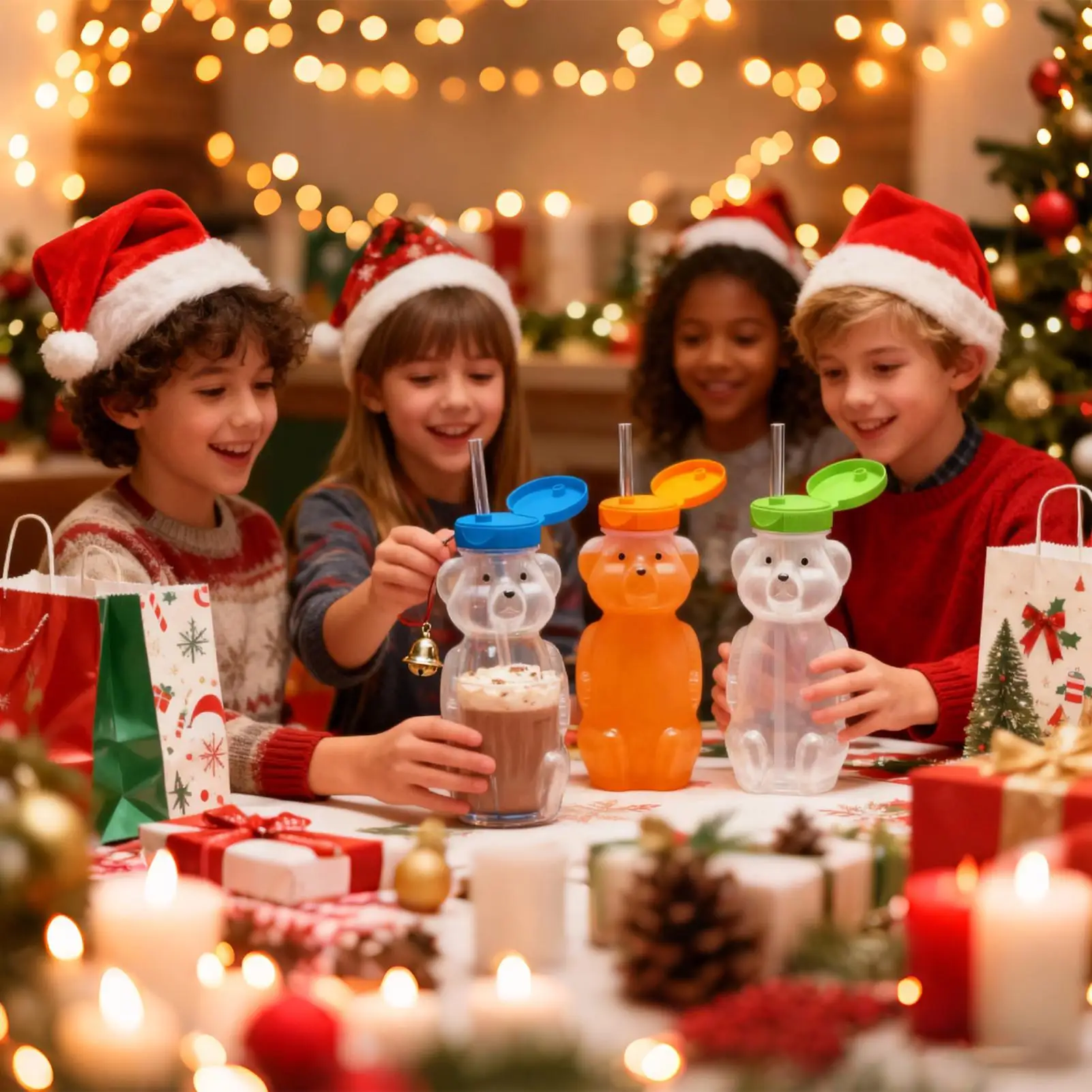 

Bear Cups 230Ml Water Bottle With Lid Transparent Cute Bear Cups With Straws For Women Kids Girls Iced Coffee Milk Tea Drinks