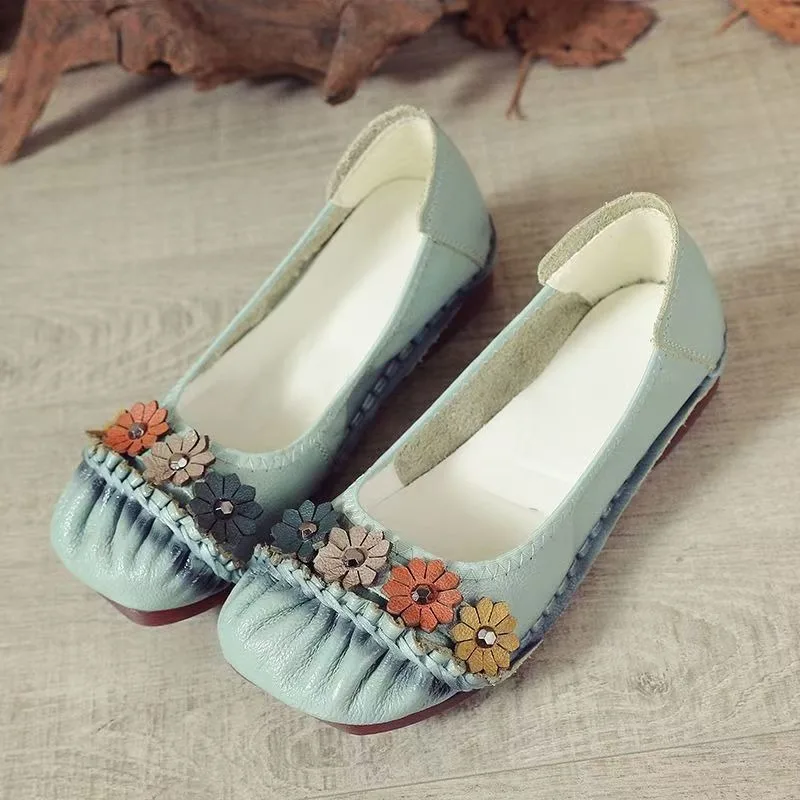 

Женские кожаные туфли с круглым носком на мягкой подошве, лоферы, на плоской подошве, удобные, без шнуровки, дышащие, повседневные туфли для мам