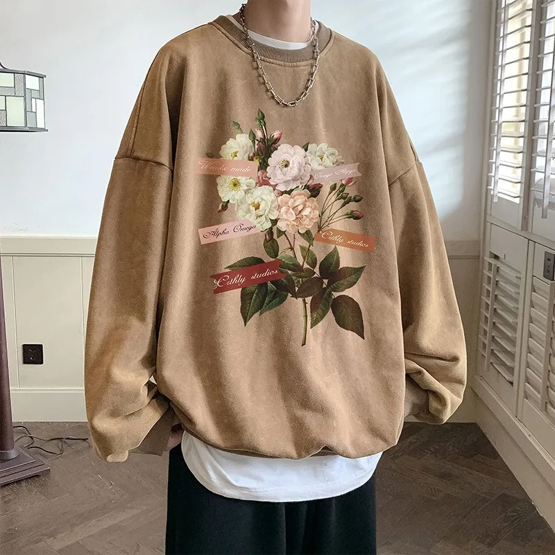 

Vintage Floral Graphic Women Men Sweatshirt Korean Autumn Gothic Pullover Hip Hop Streetwear Y2k Couple Harajuku Sudaderas 후드티