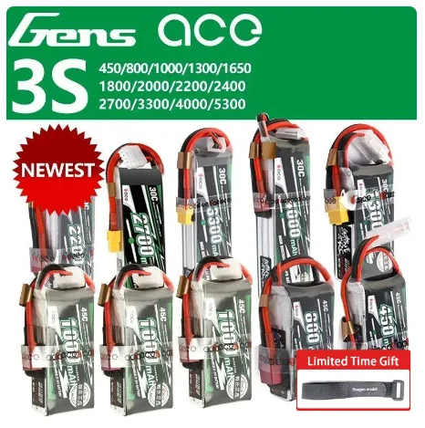 Gens ACE Lipo 3S Lithium Battery 11.1V 800 1000 1300 1800 2200 3300 4000 5300MAH 15C 20C 25C Four Axis Car Drone Batteries