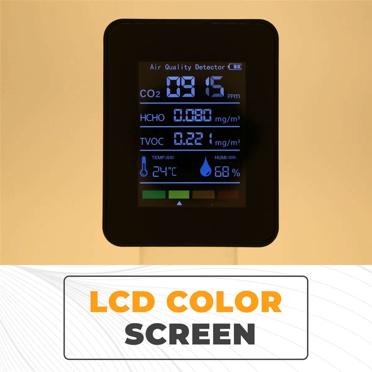 Hot New 5 in 1 Air Quality Monitor TVOC HCHO Temperature Humidity CO2 Meter, USB Rechargeable CO2 Detector Black