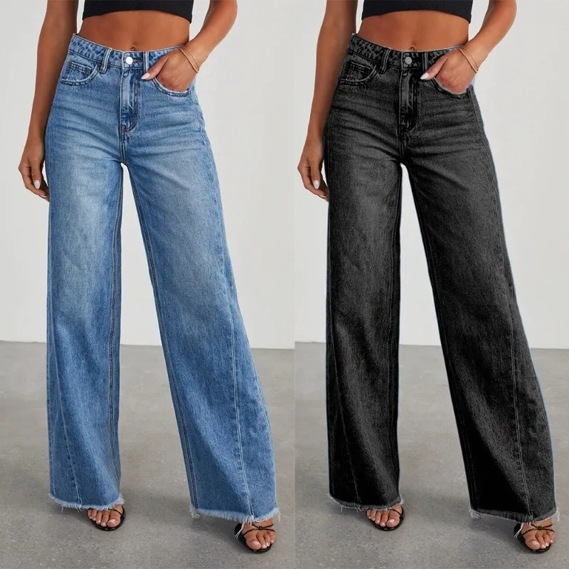 

High Waisted Bell Bottom Jeans for Women 2025 Boyfriend Raw Hem Flare Jeans for Women Stretch Wide Leg Denim Pants