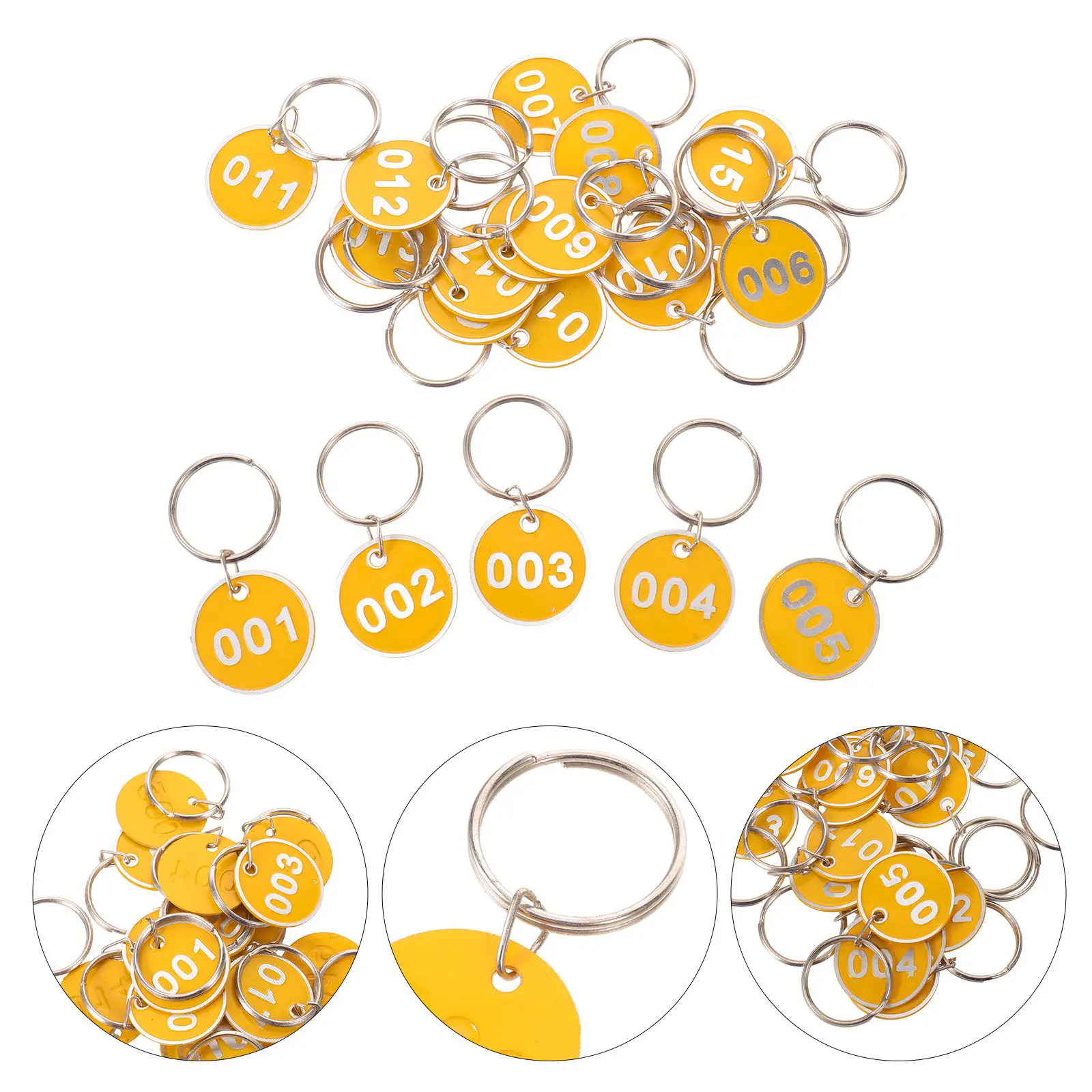 20Pcs Numbered Key Tags Metal Round Yellow Waterproof Id Organizer Key Rings Number Coding Tags for Labeling Number Id System