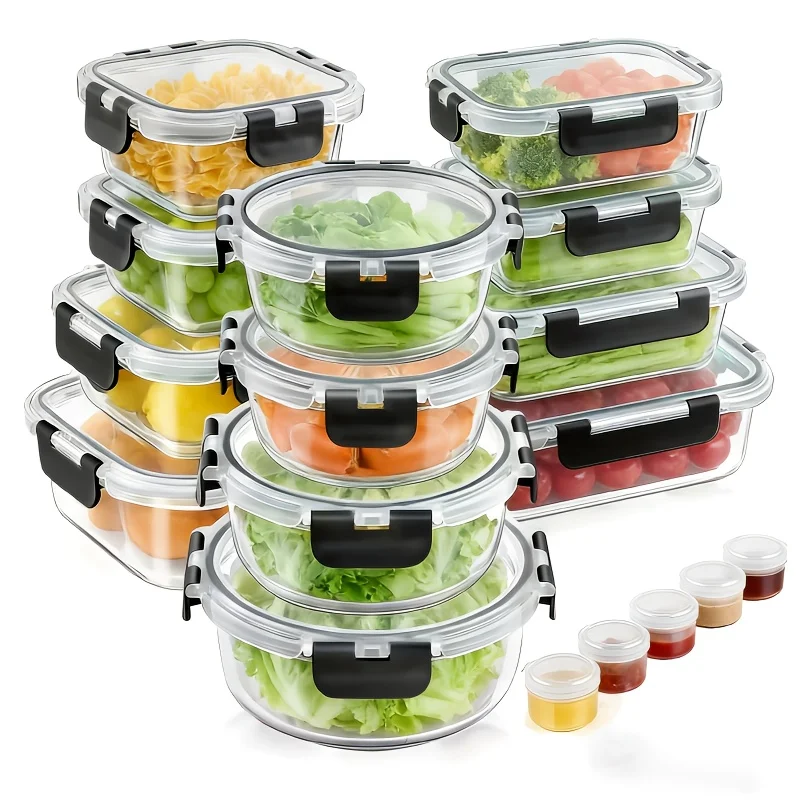 

Набор из 24 стеклянных контейнеров для хранения продуктов с крышками (12 контейнеров и 12 крышек), для приготовления еды, кладовой, кухни и обеденного стола.