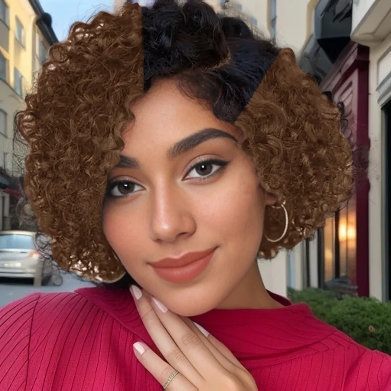 

Short Bob Pixie Cut Curly Human Hair Wigs 150% Density Pre Plucked 13X4 Lace for Women
