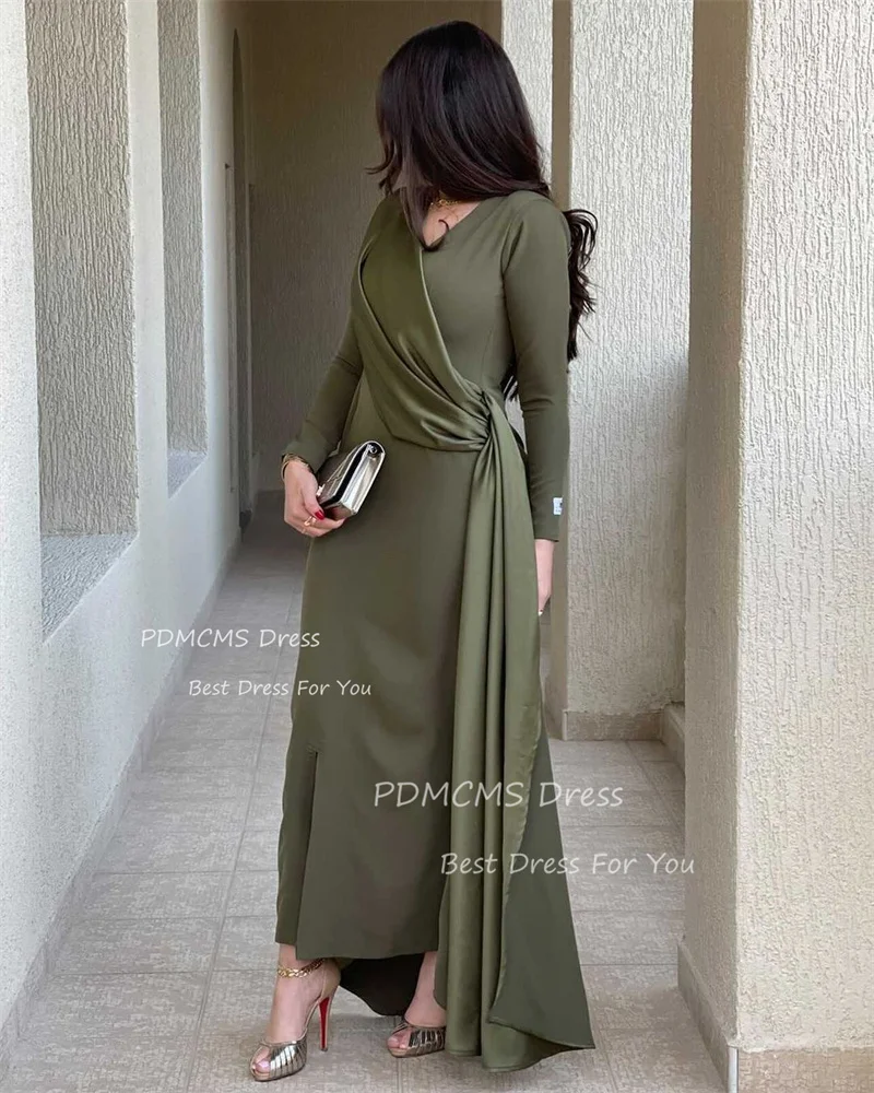 Sexy Army Green Saudi Arabia Mermaid Prom Dress Long Sleeves Prom Party Gowns Dubai Woman Ankle Length Formal Evening Dress