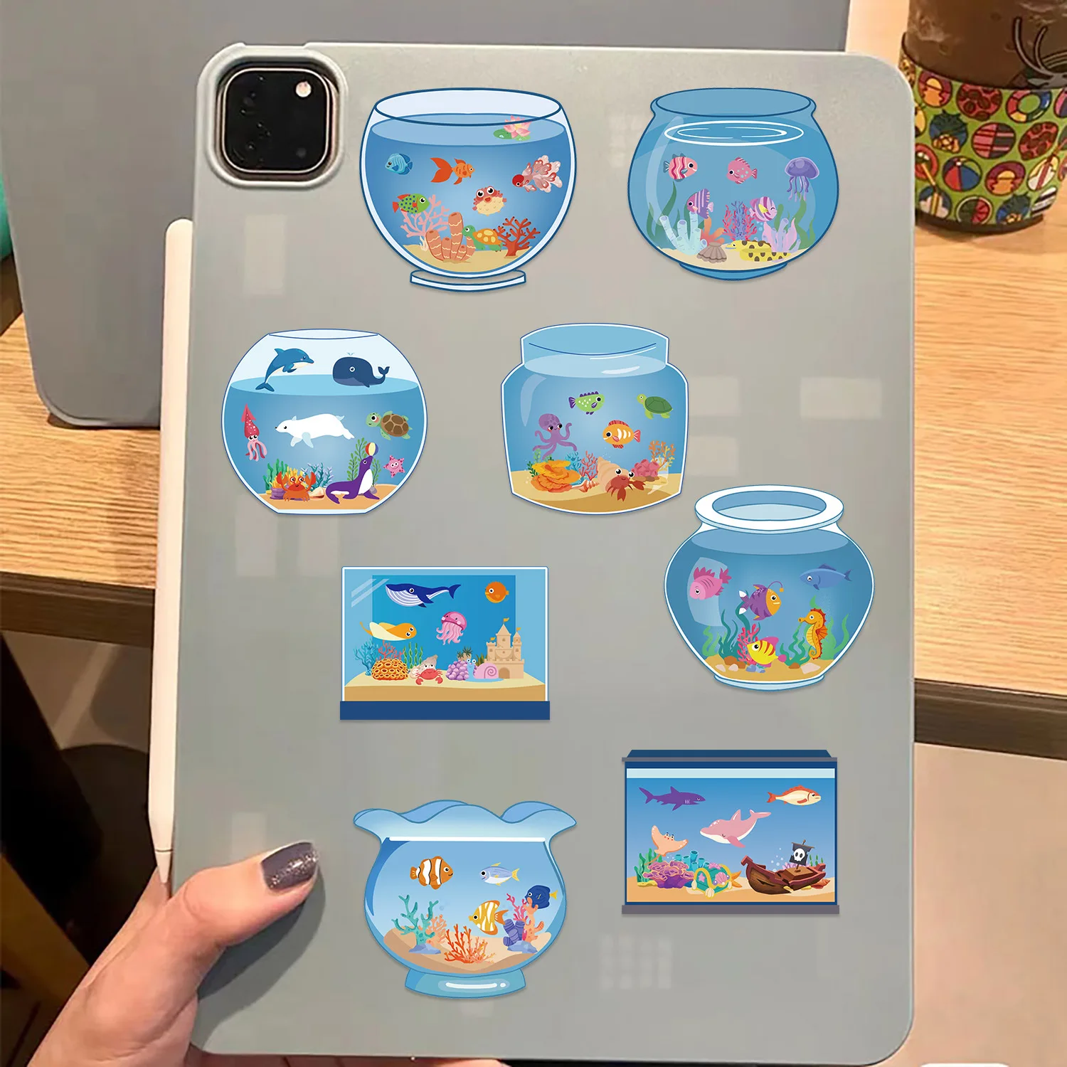 8/16/24 PCS Aquarium Puzzle Sticker Set, DIY Cartoon Decals for Kids Notebook, Fridge, Phone Case, Desk, Helmet