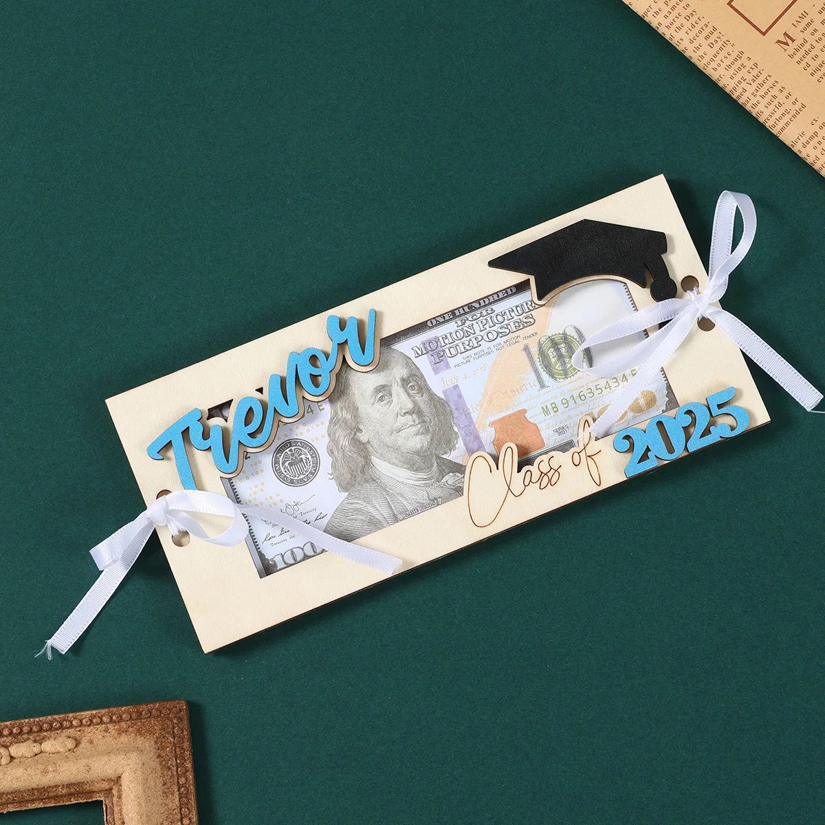 Graduation Decoration Wooden Money Holder Class of 2025 Graduation Wallet Cash Storage Box Photo Frame Graduation Desktop Decor