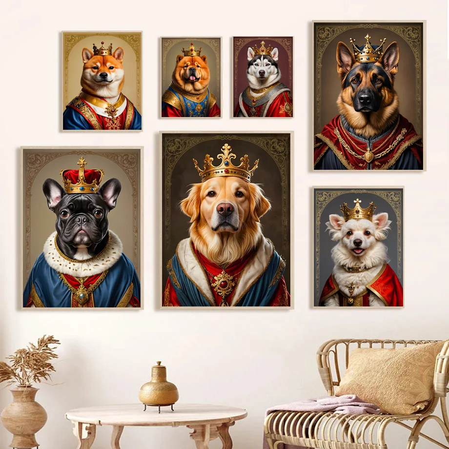 Retro Abstract Royal Aristocratic Style Animals Wear Crowns Noble Gorgeous Poster Canvas Painting Wall Art Pictures Home Decor