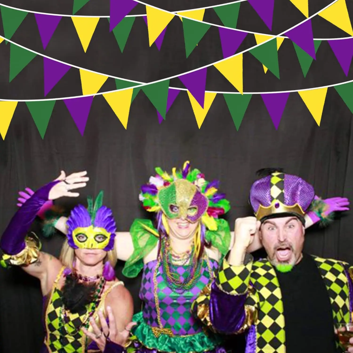 32Ft Long Mardi Gras Party Decorations - Yellow Green Purple Pennant Banner Triangle Flag Bunting Garland Streamer for Birthday - view 4