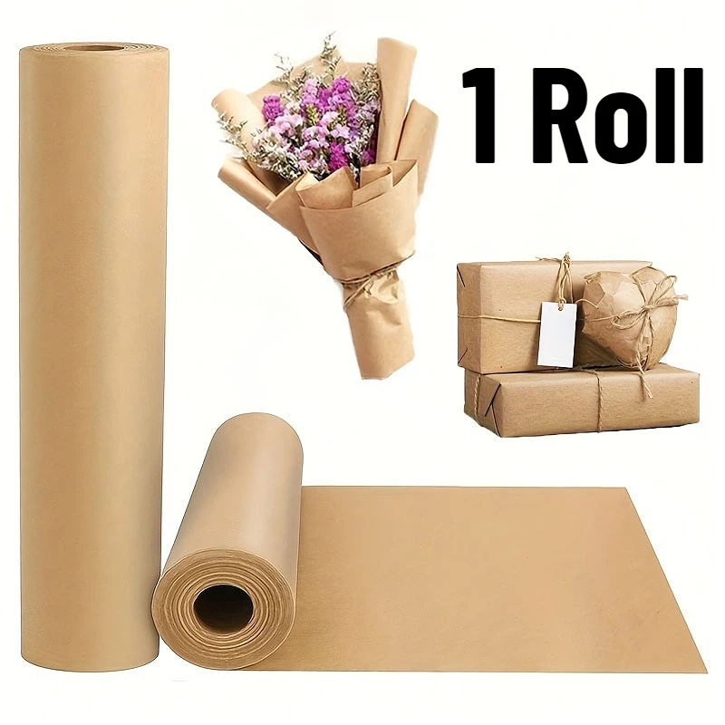 1 Roll Kraft Paper Roll Brown Wrapping Paper Christmas Birthday Wedding Valentine's Day Flowers DIY Gift Packing 5m/Roll