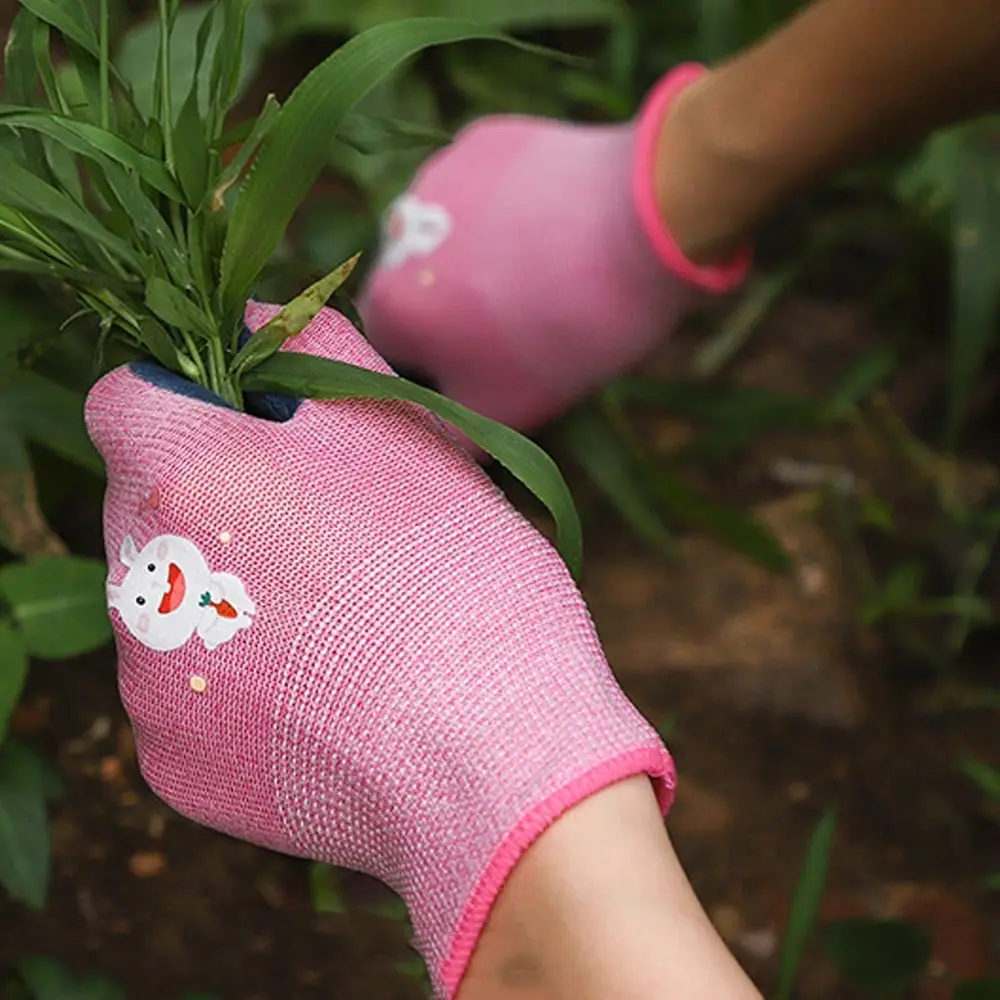 

2 Pairs Cartoon Animal Protective Gloves Safety Thickening Kids Work Gloves Comfortable Breathable Gardening Gloves
