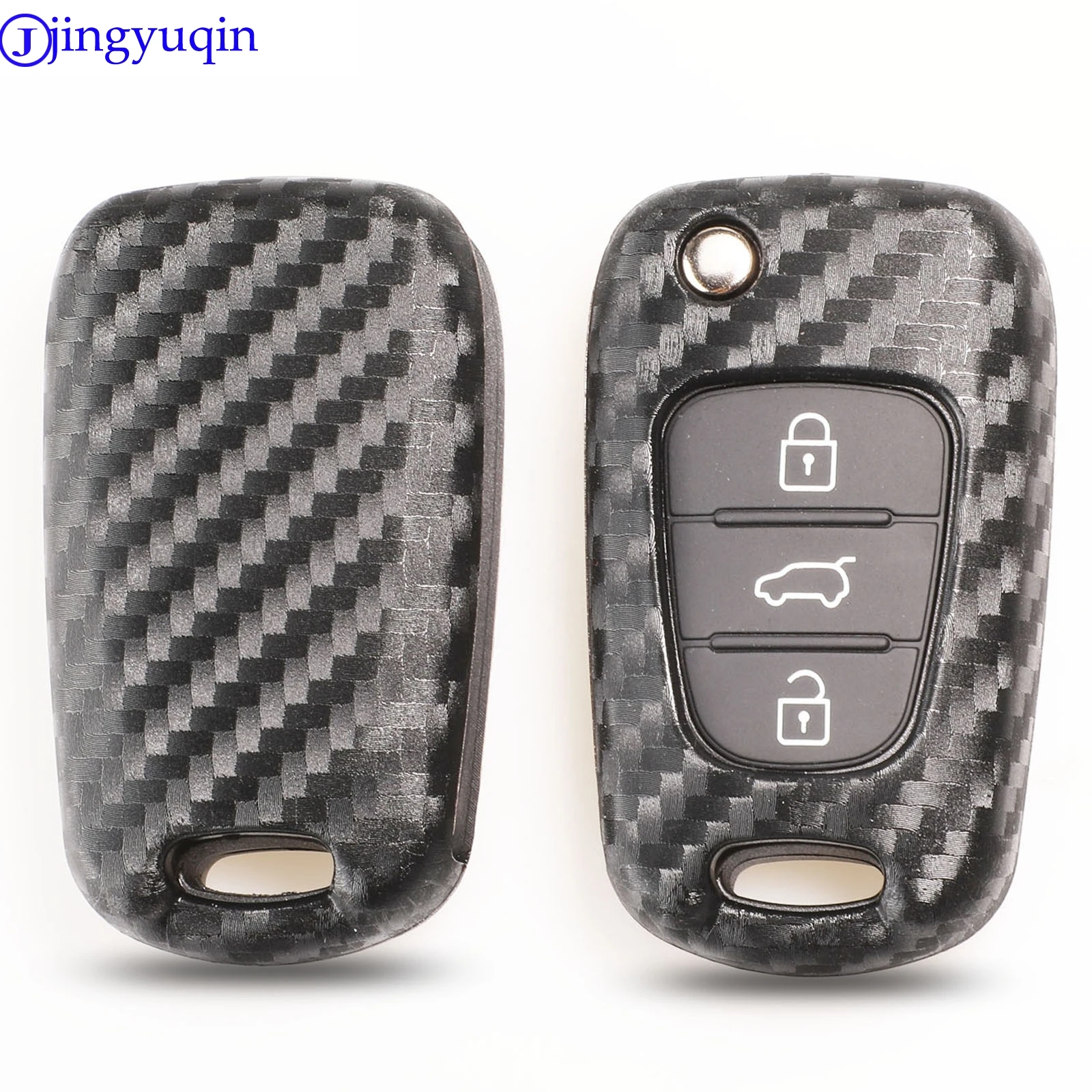 jingyuqin 10ps 3 Buttons Carbon Fiber Patten Silicone Car Key Shell For HYUNDAI I30 IX35 For Kia K2 K5 Car Keys Blank Case Cover