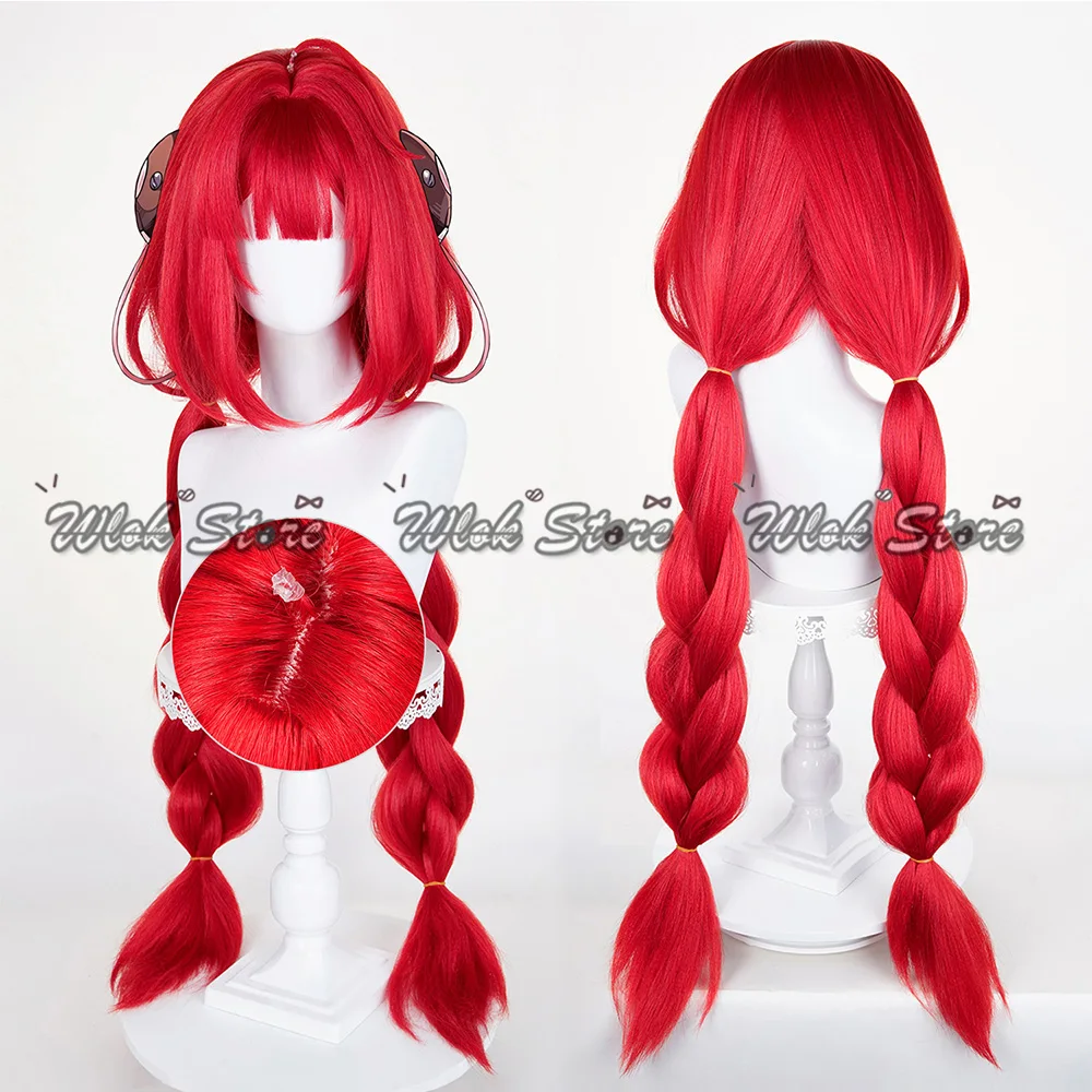 Jogo zenless zona zero ukinami yuzuha cosplay peruca prop bowknot headwear fone de ouvido 100cm longo tranças vermelhas para festa de halloween feminino