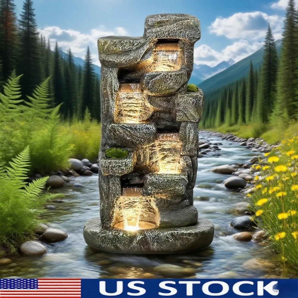 

Современный 55-дюймовый четырехуровневый каскадный фонтан, большая водная функция с погружным насосом, подходящий для дворов, мода в помещении и на открытом воздухе