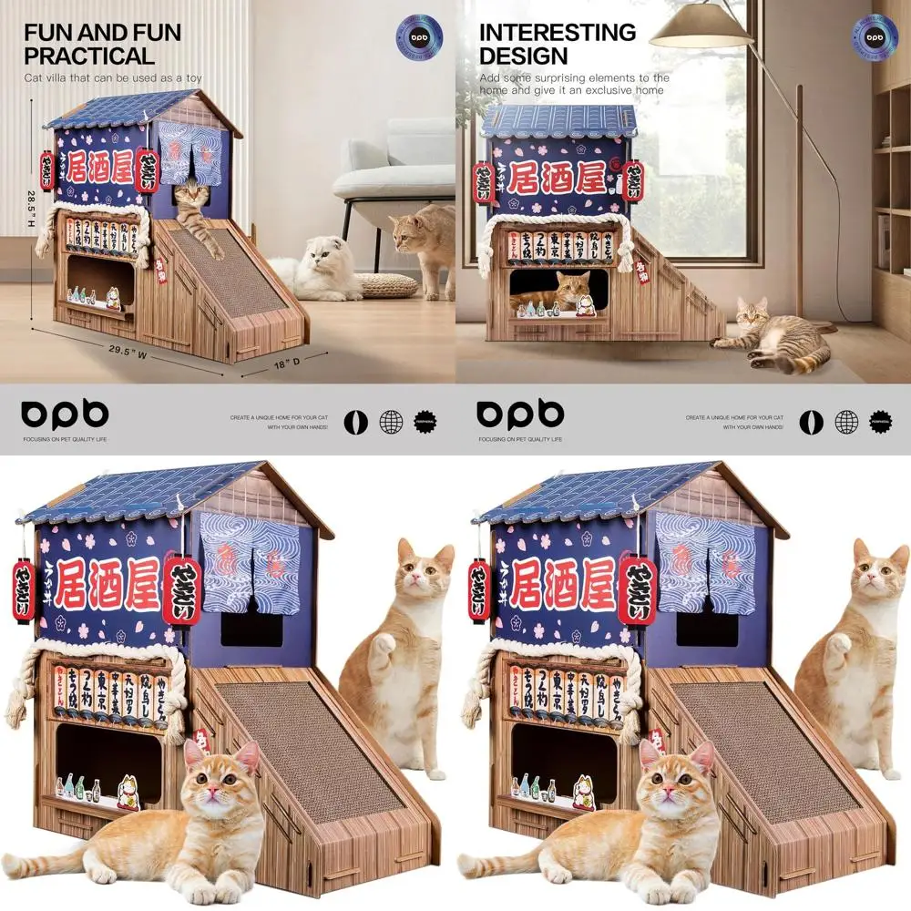 

Indoor Double Cat Bed Scratcher House, Ideal Birthday Gift (29.5x28.5x18in)