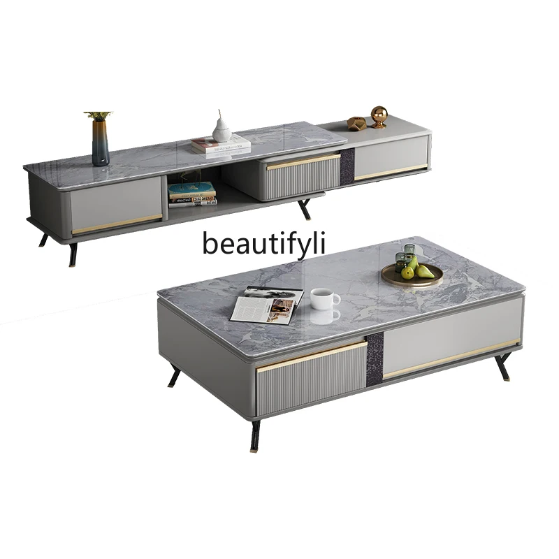 

CXH Tea Table Combination Light Luxury Small Apartment Living Room Retractable High-End TV Stand Floor Cabinet