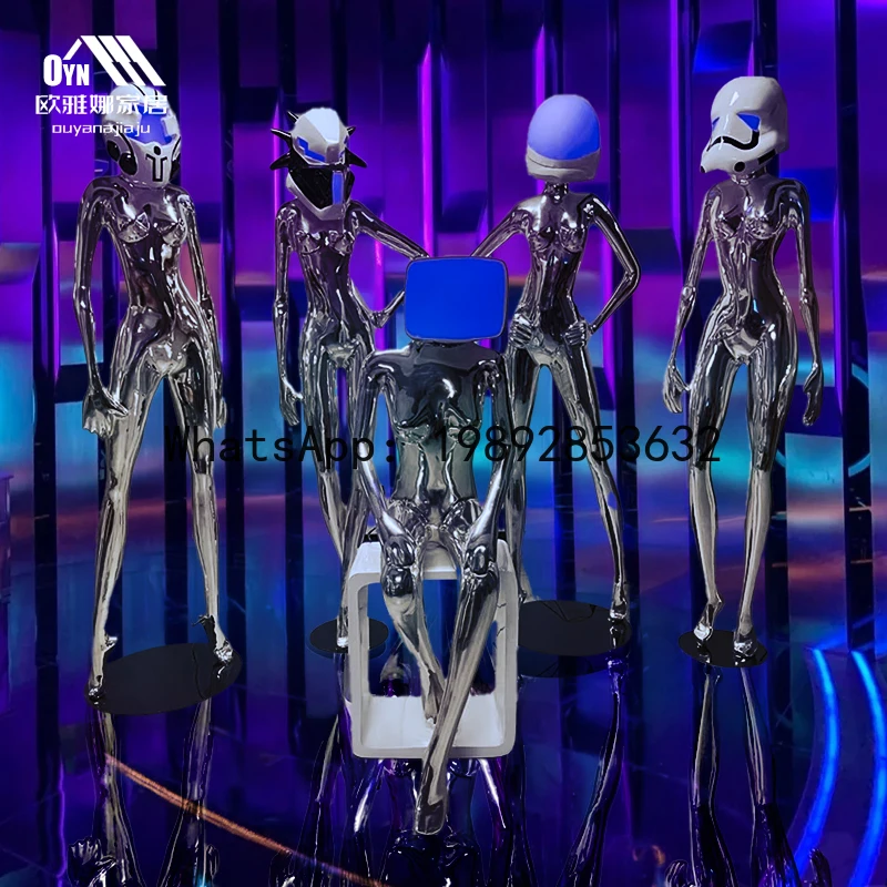 LYY Empty Mountain Base Figurine Glowing Sexy Goddess Cyberpunk Style Sculpture Bar Nightclub KTV Decoration Floor Figurine