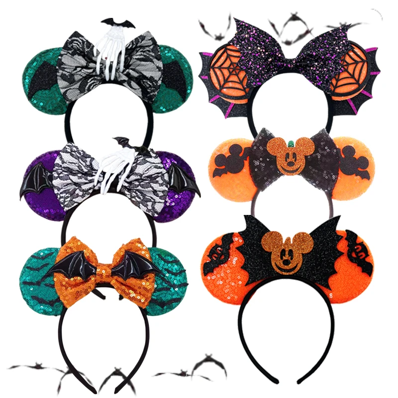 Halloween Ghost Bat Skeleton Mickey Mouse Headband Girls Women Cosplay Spiderwebs Hairbands Bow Ears Headbands Hair Accessories