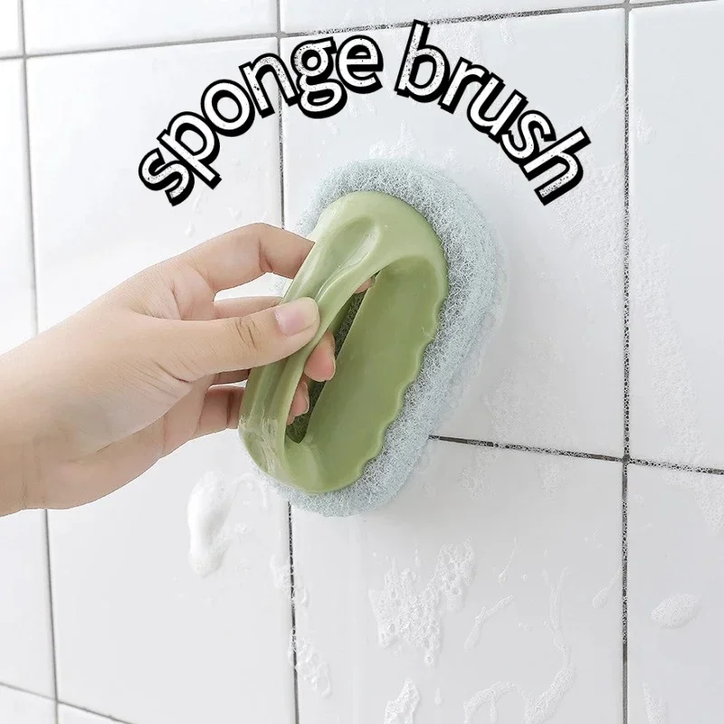 Kitchen Cleaning Plastic Handle Sponge Tiles Wall Cleaning Bottom Bathtub Brush for Bathroom Toilet Glass Accessories