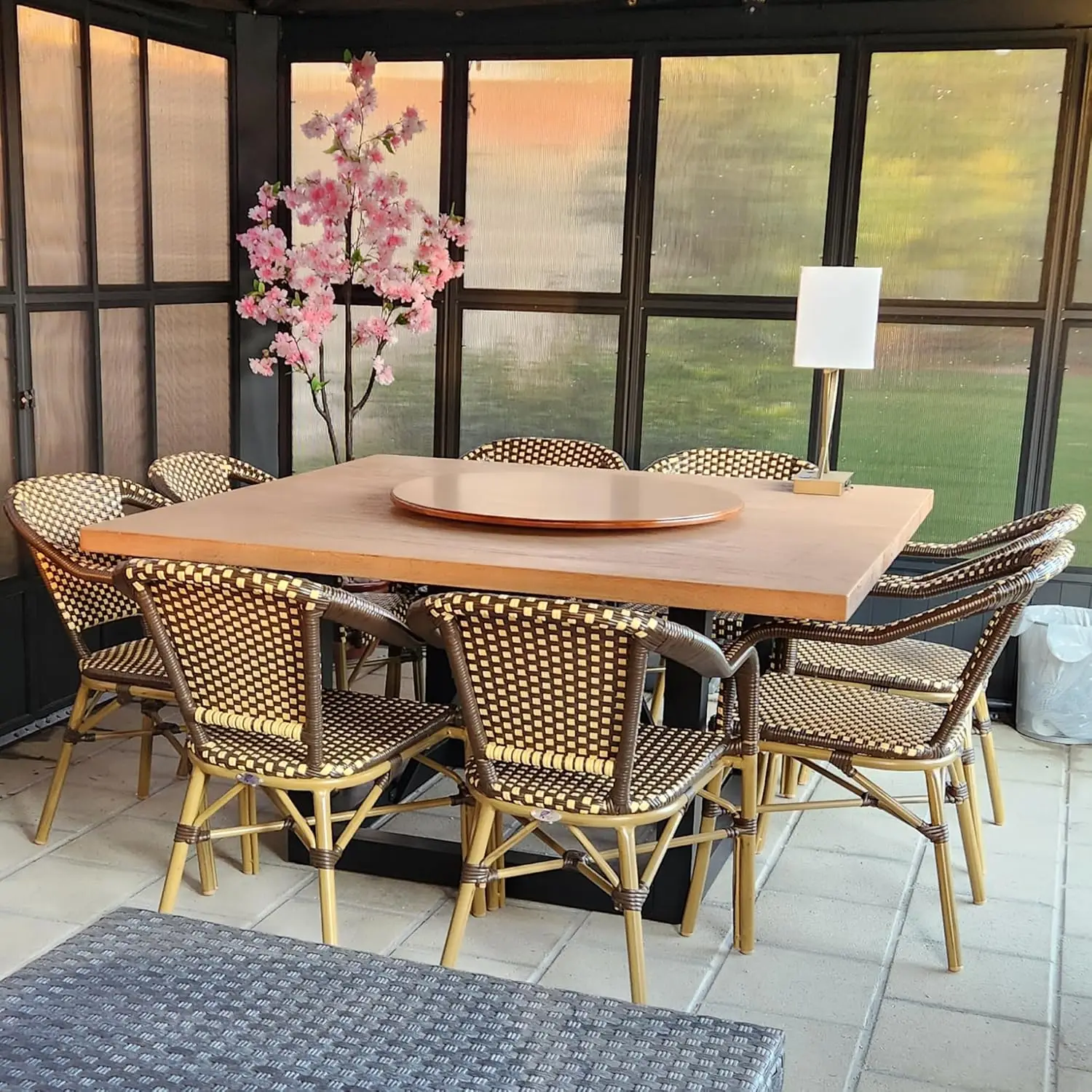 طقم كراسي بيسترو مكون من قطعتين - كراسي بذراعين من الخيزران (طباعة من الخيزران، قهوة) #3