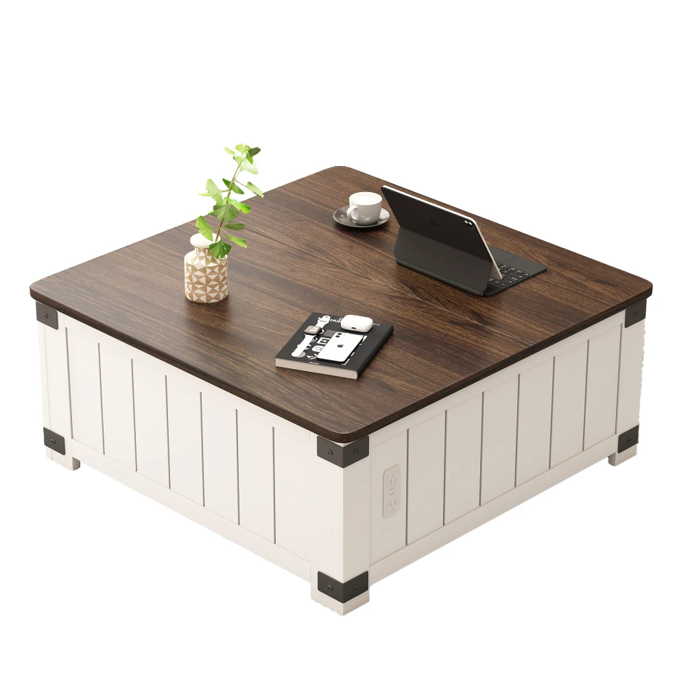 Lift-up Coffee Table with Storage Space, with Charging Station and USB Port, 4 Large Hidden Spaces, Suitable for Living Room