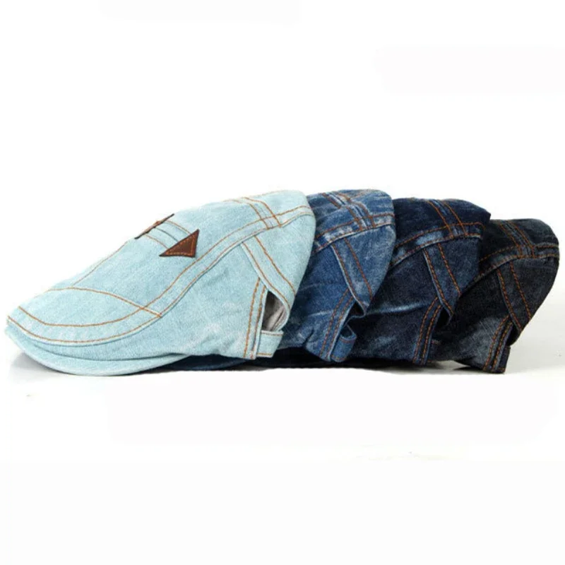 

Vintage Washed Denim Baseball Cap - Unisex Distressed Arrow Beret Hat, Retro Sun Hat for Men & Women