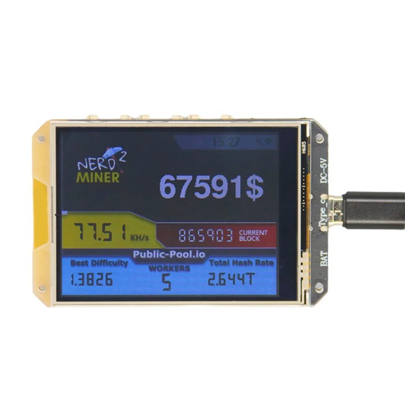 

Bitcoin Solo Miner Nerdminer V2 78KHS с 2,8-дюймовым сенсорным экраном Bitcoin Miner с хешрейтом Lotto Machine Nerd Miner V2