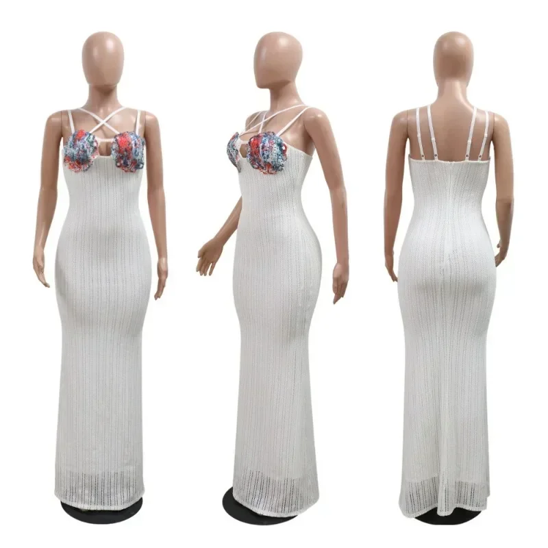 GUWU strapless backless bedrukte gebreide lange maxi-jurk bohemien strandvakantie avond straat dames feestjurken