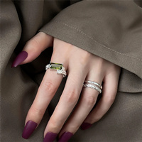 New High End Grandmother Green Ins Ring For Women Light Luxury Niche Zircon Super Sparkling Crystal Face Open Ring Gift