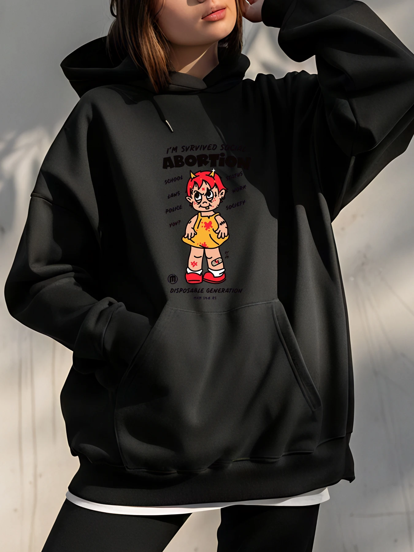 Sudadera con capucha con estampado gráfico I Survived School Abortion, ropa de calle desechable de generación, ropa informal juvenil de moda para mujeres y hombres