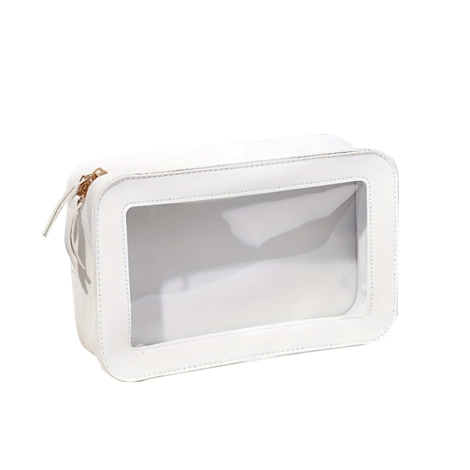 1Pcs Transparent PVC Square Toiletry Bag, Fashionable Splicing Skin Care Product Storage Bag, Portable Travel Cosmetic Bag