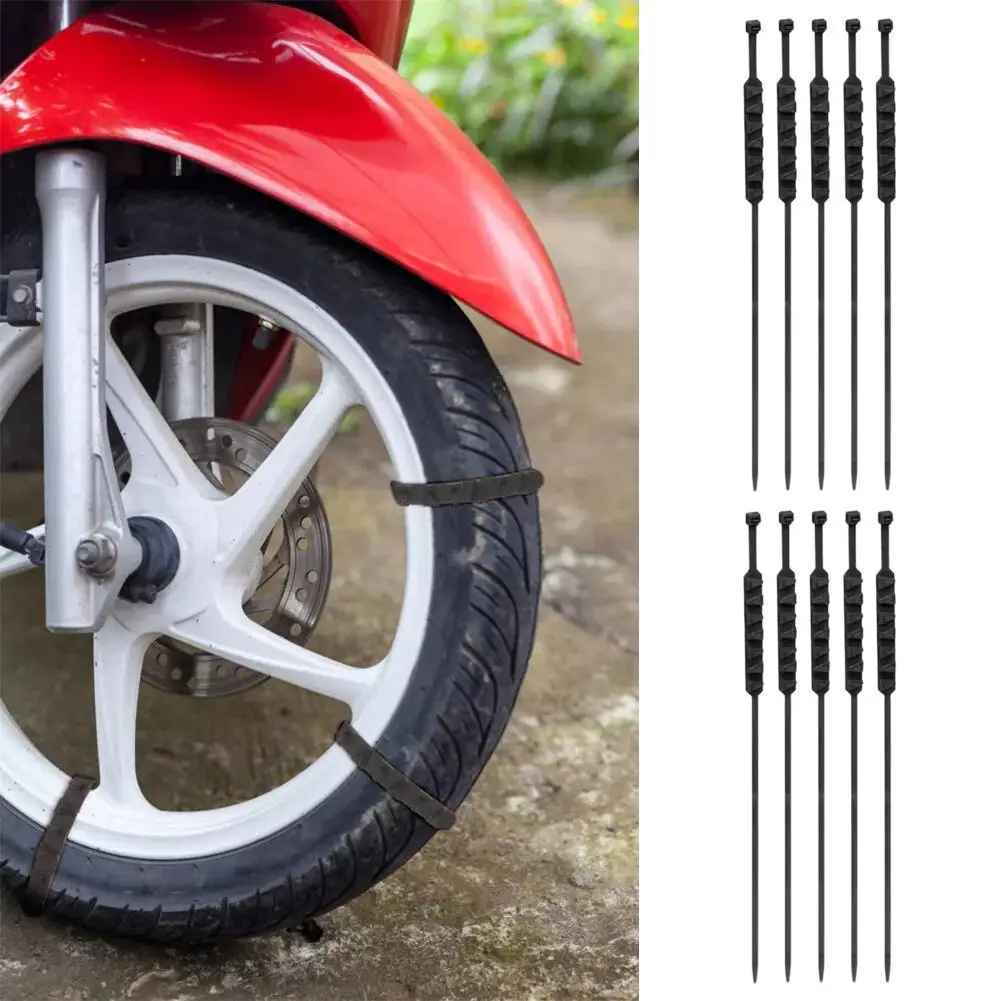 10pcs Anti-Skid Snow Chains For Motorcycles Bicycles Winter Tire Wheels Non-slip Cable Ties Motorbike Emergency Chain Tool