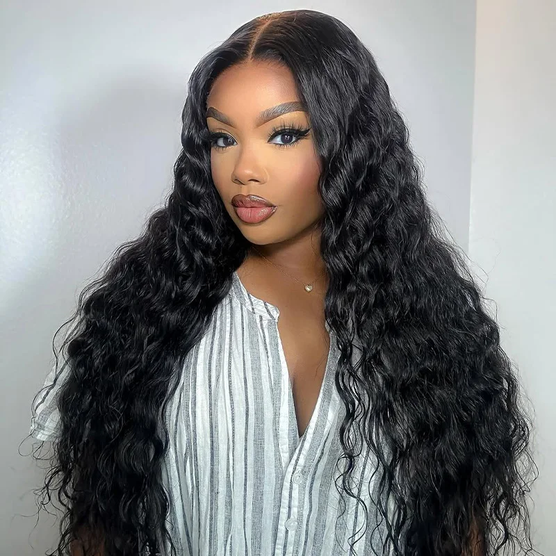Parrucca anteriore in pizzo 13x4 Parrucca anteriore in pizzo da 30 pollici con onda d'acqua da donna Capelli umani 1B #    Parrucche di colore naturale per le donne