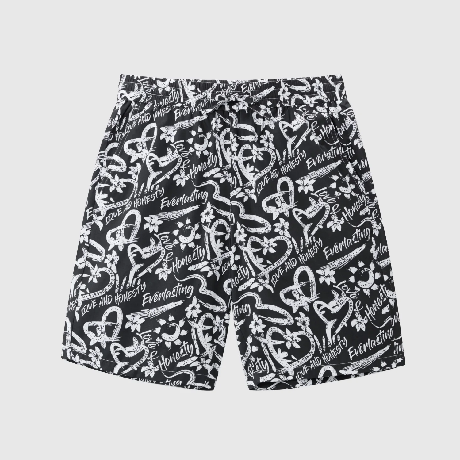 VPG Men's Trendy Graphic Print Shorts Black and White Elastic Waistband Perfect for Casual and Streetwear Looks