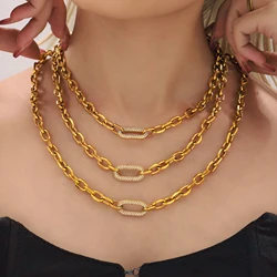 Trendy Vachette Clasp Chain Bracelet Necklace For Women Gold Plated Zircon Pendant Luxury Waterproof Bangle Jewelry Gift