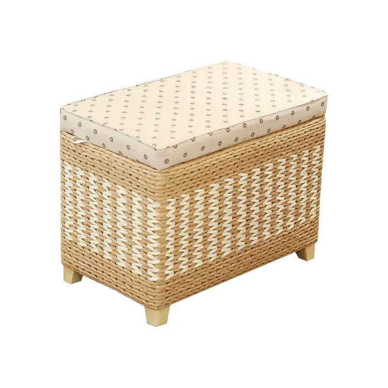 

Japanese-Style Woven Storage Stool Rustic Home Footstool Shoe Change Portable Storage Step Stool Multifunctional Compact