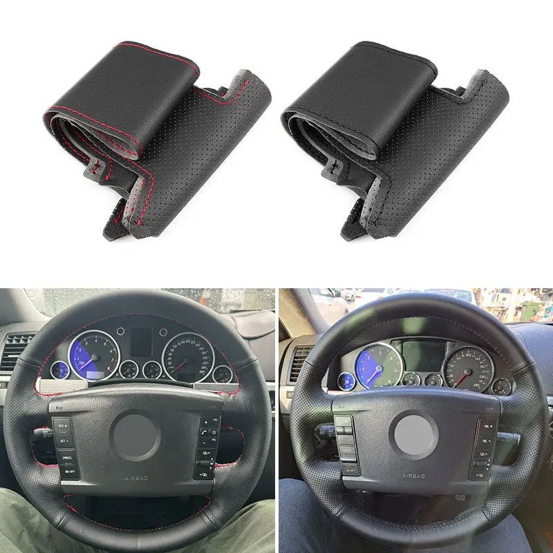 Car Steering Wheel Microfiber Leather Cover Trim For VW Touareg Phaeton 2002 2003 2004 2005 2006 2007 2008 2009 2010 (4-Spoke)