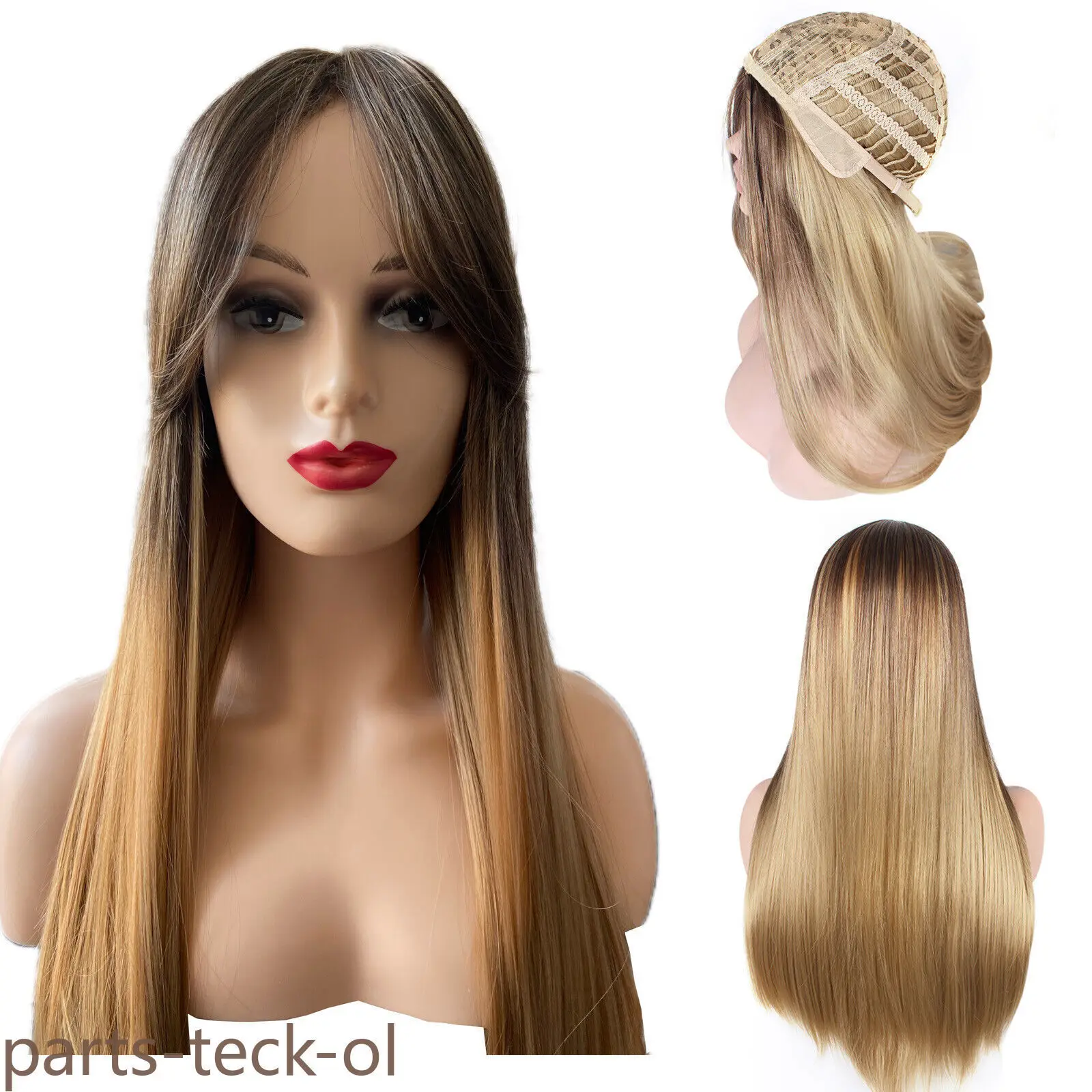 

Long Straight Ombre Blonde Hair Women Real with Bangs Natural Cosplay Wigs