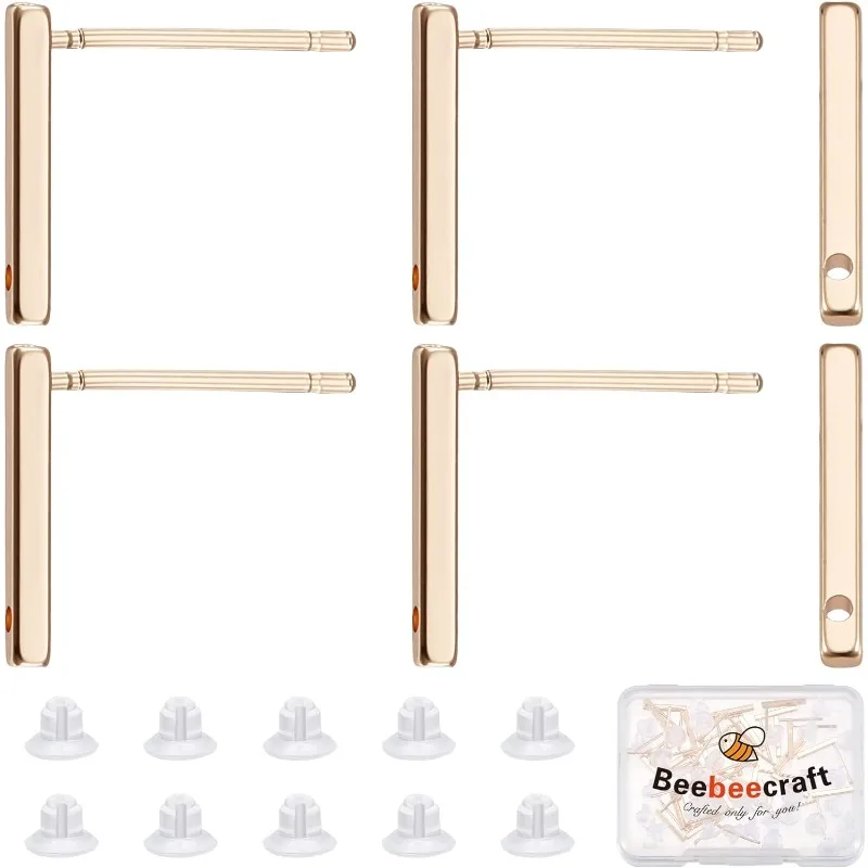 

40 шт. серьги-гвоздики с петлей, позолоченные 18 К, прямоугольные серьги-гвоздики, фурнитура для сережек с гайкой для ушей для изготовления сережек своими руками