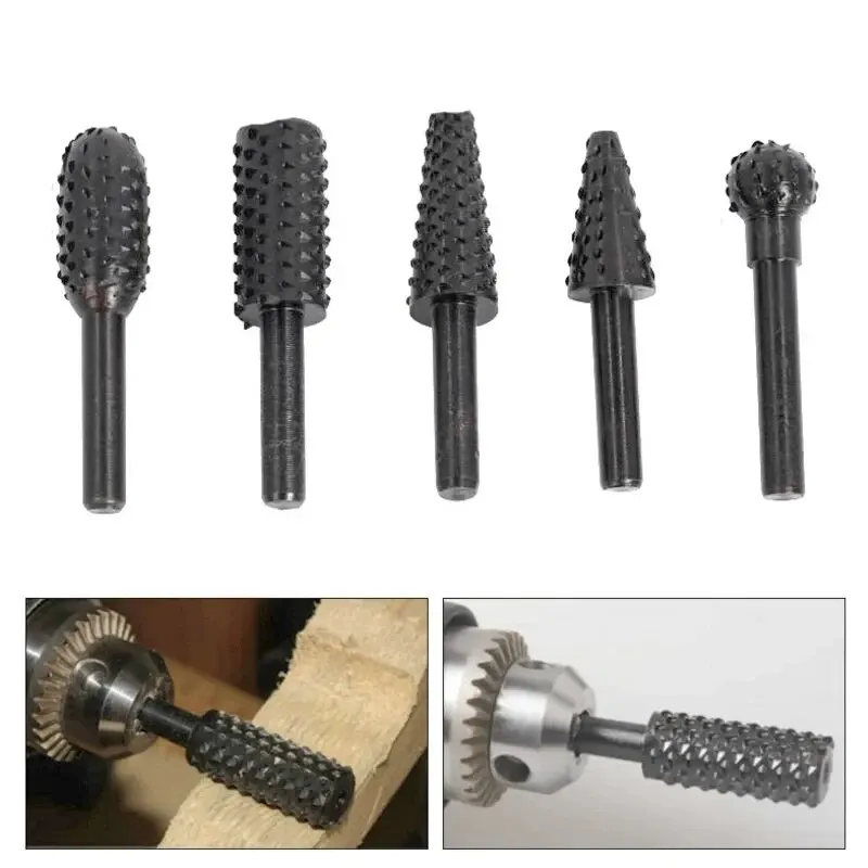 5pcs Woodworking Twist Drill Bits Rotary File Wood Drilling Burr Power Tools For Engraving Polishing Grinding