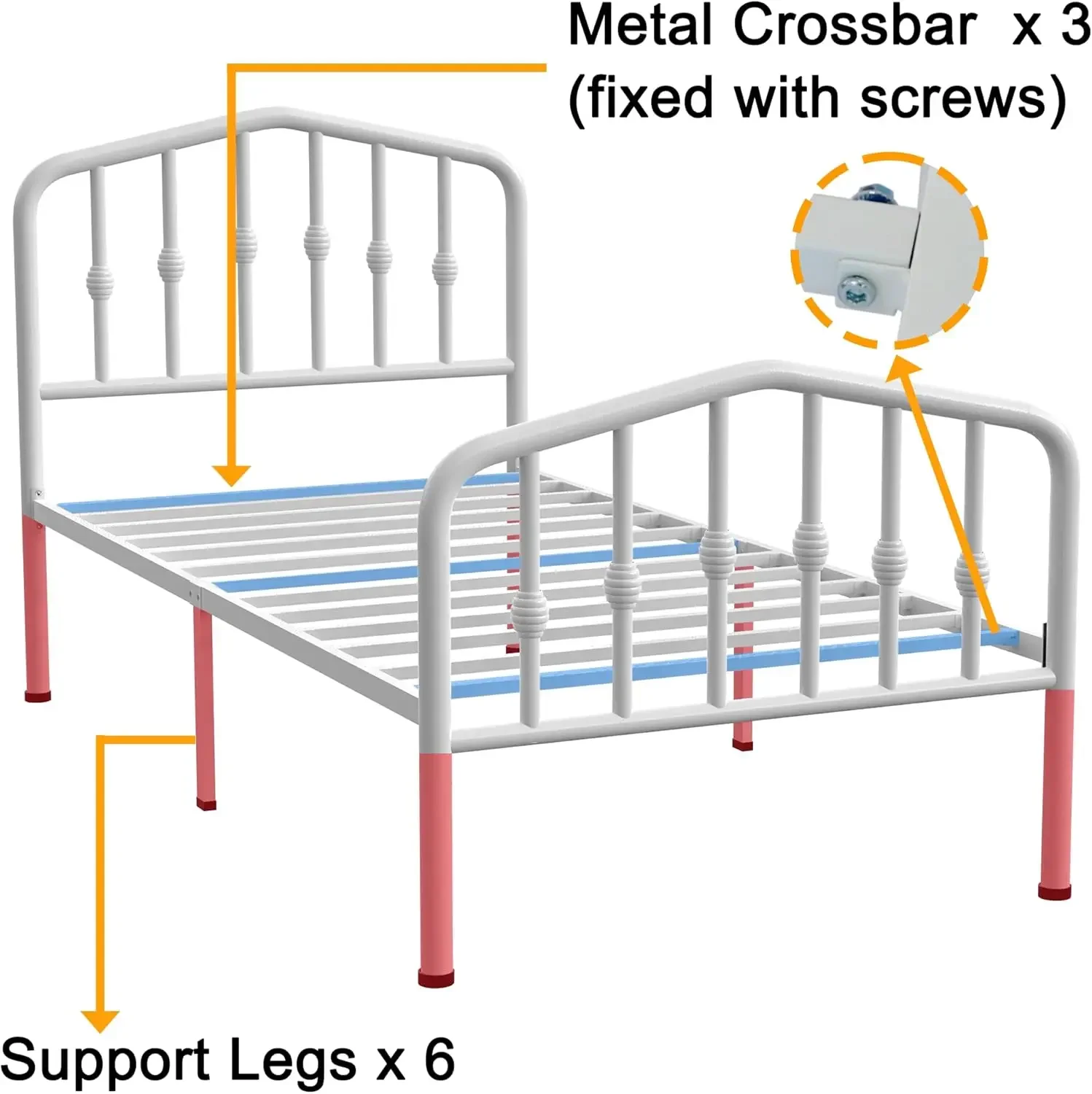 Cama do metal quadros com cabeceira e footboard, Fundação clássica do colchão, plataforma gêmea