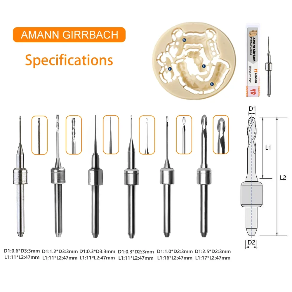 Amann Girrbach Dental Milling Burs for PMMA Glass Ceramics Zirconia Dental Materials D4 DC Coating CAD CAM Cutter Grinding Tools