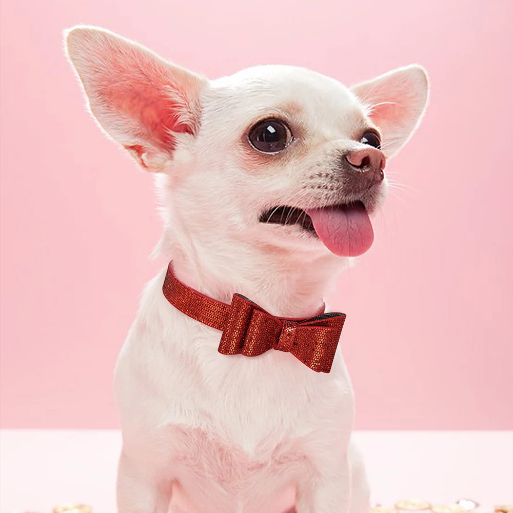 Bow Knot Dog Collar Adjustable Leather Puppy Cat Collars Bowknot Dog Kitten Necklace Accessories for Small Dogs Cats Chihuahua