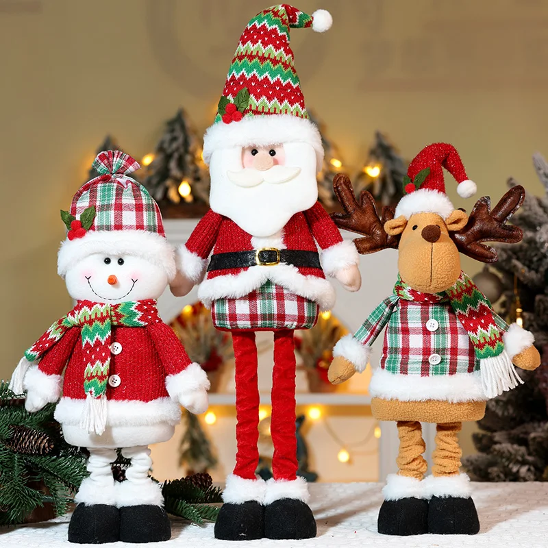 

Santa Claus Christmas Ornaments Elk Snowman Plush Christmas Telescopic Doll, Santa Snowman Elk Telescopic Dolls