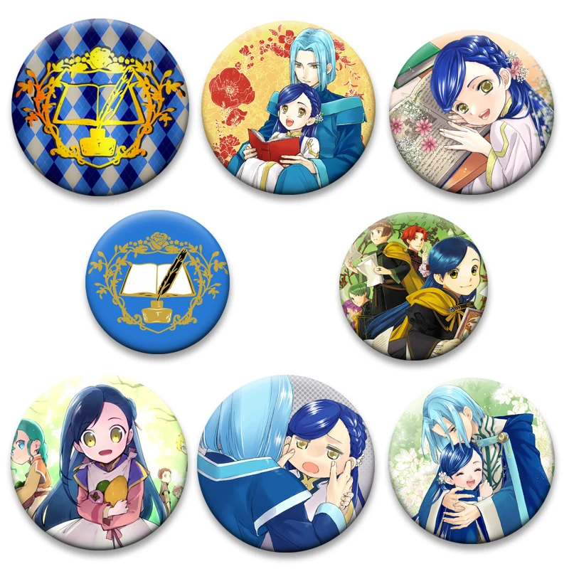 32/44/50/58mm Round Anime Pins Ascendance of A Bookworm Brooches Rozemyne Cartoon Badge on Backpack Jewelry Accessories Gifts