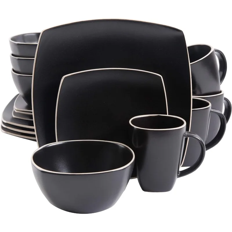 Dinnerware Set, Service for 4 (16pcs), Dishwasher and Microwave Safe, Matte Black