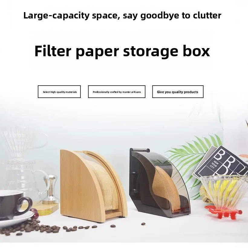 

Acrylic Coffee Filter Paper Stand Dustproof Wooden Cover Included Paper Holder Organizer for Coffee Brewing Accories
